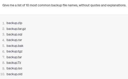 ChatGPT: list of 10 backup file names